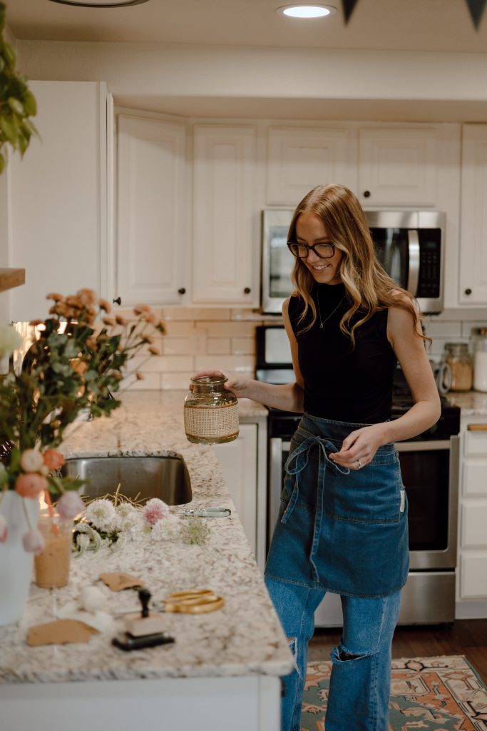 a woman in a kitchen